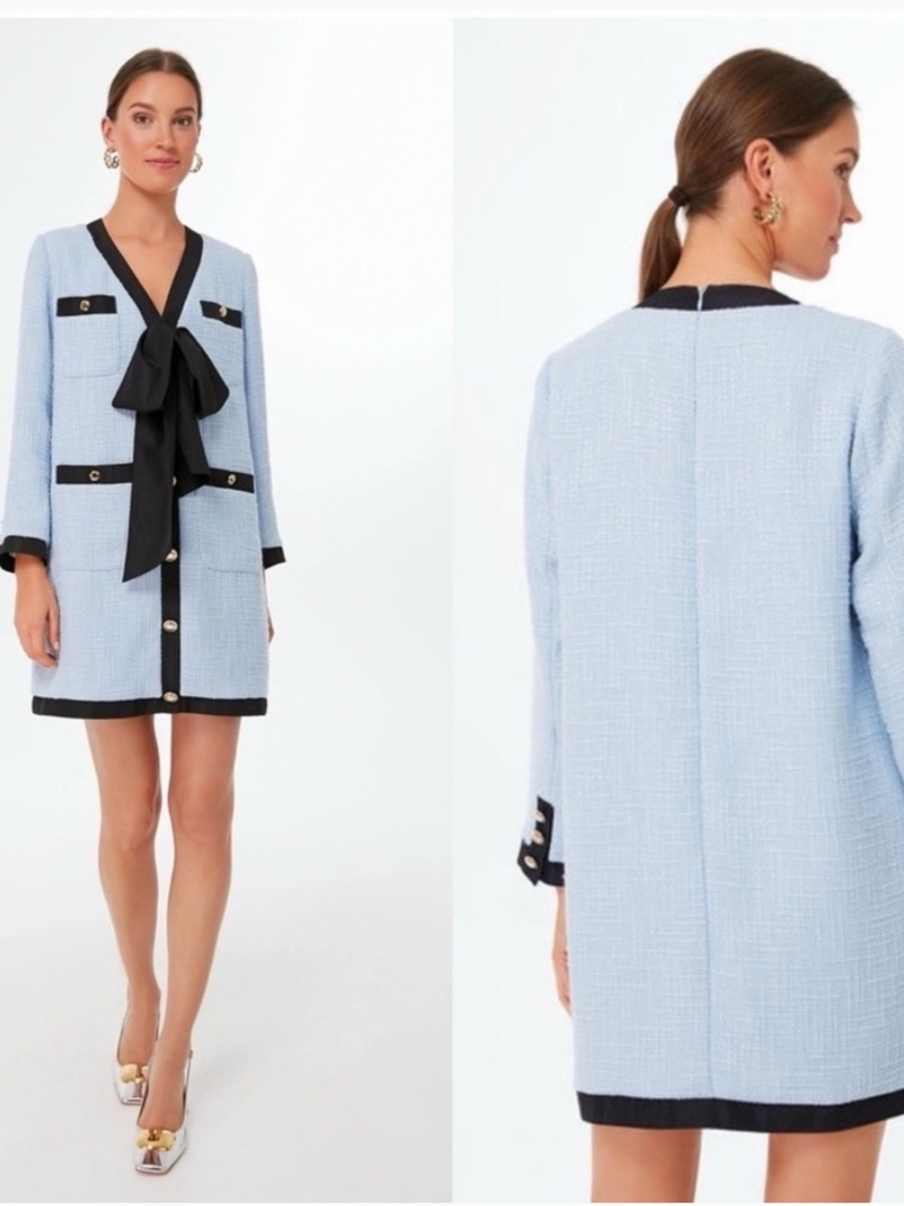 Tuckernuck Pomander Place Light Blue Coco Tweed Bow Dress Size S MSRP $168
